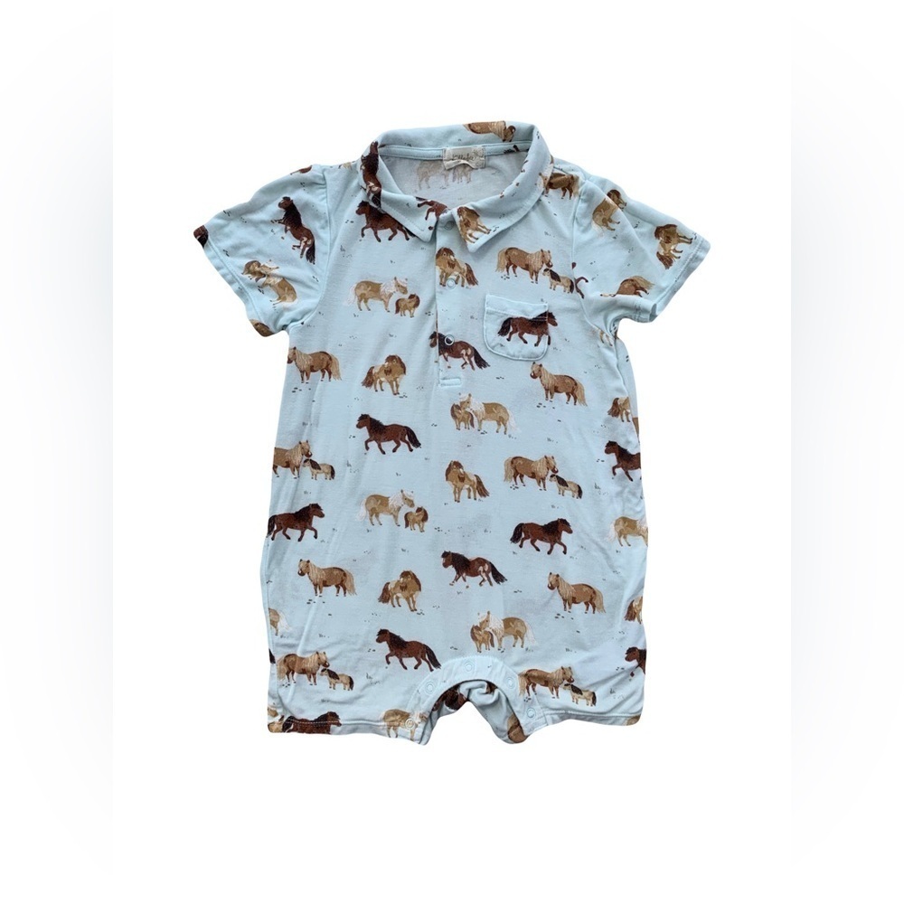 Tullabee Size 18-24 Months Horse Print Bamboo Shortie Polo Romper